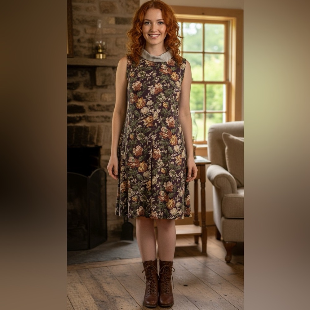 VTG April Cornell size S floral dress Cottagecore romantic ruffle stripe